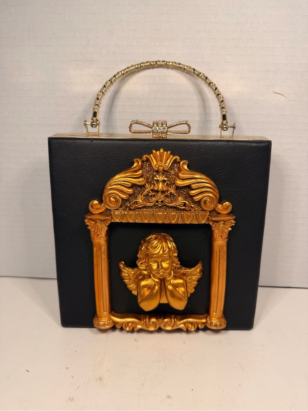 Black and Gold Cherub
Angel Box Clutch Handbag